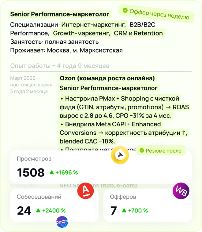 Резюме после улучшения Quick Offer